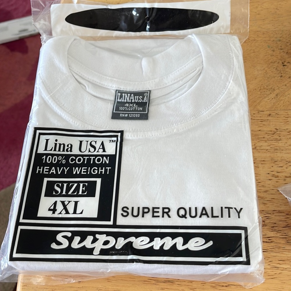 4XLT white NWT tshirt sealed bag double stitched preshrunk 100% Algodon cotton